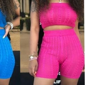 Pink knit short tube top set